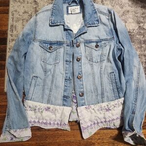 Forever 21 Light Blue Denim Jacket with Lavender Floral Trim